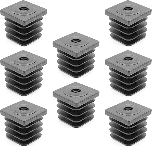 8 tappi filettati di regolazione, tappi per piedini, presa a incasso per tubi quadrati da 35 x 35 mm, con filettatura interna M8, carico per pareti di spessore 1,5-2 mm - Honorern