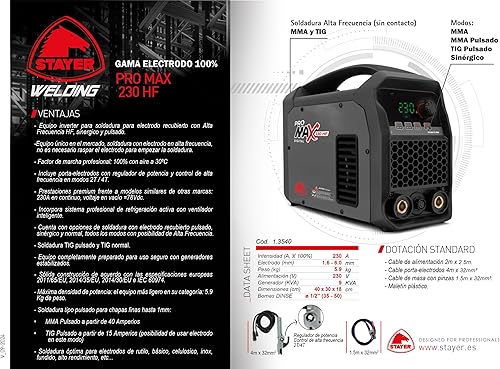 Apparecchiatura inverter per saldatura per elettrodo rivestito ad alta frequenza HF, sinergico e pulsato, con 230 A. PRO MAX 230 HF - Honorern