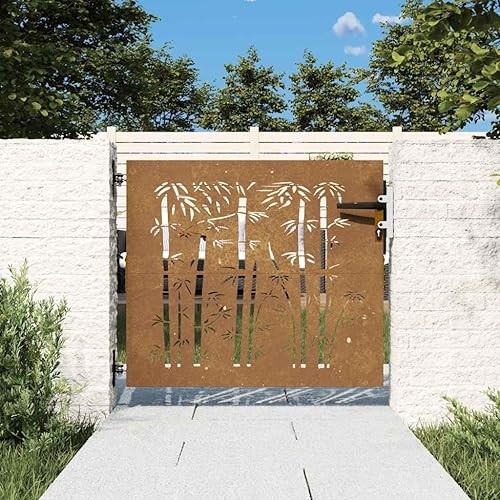 vidaXL Cancello da Giardino 85x75 cm in Acciaio Corten Design bambù, cancello in Metallo, cancello da Giardino Anteriore, cancello da Giardino con Serratura - Honorern
