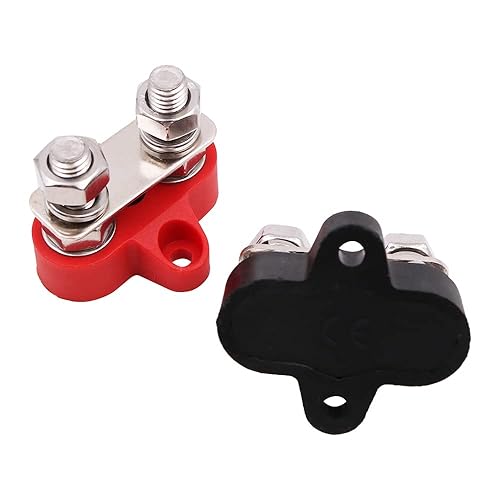 1 paio di morsetti per sbarre bus, morsettiera isolata con perno di alimentazione, morsettiera per post di giunzione della batteria,max 48 V CC 80 amp camion camper barche - rosso nero - Honorern
