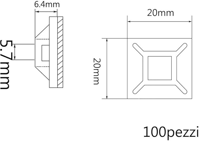 100 Pezzi Autoadesivo Clip Cavo Fermacavi Support Base per Fascette, Fascette Elettricista in Nylon Multiuso 20x20 mm - Honorern