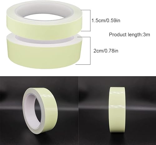 2 Pezzi Nastro Luminoso, 3metri x 1.5cm/2cm Nastro Fluorescente Adesivo, Glow in The Dark Tape, Nastro di Avvertenza, Nastro Sicurezza Autoadesivo, Rimovibile Impermeabile - Honorern