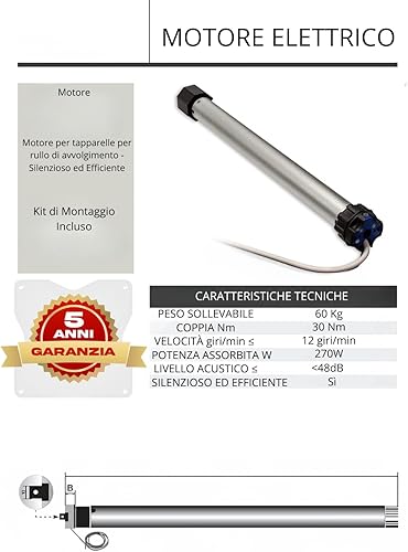 OWIJI Motore Tapparelle Elettrico 50 Nm Set da 5 100 Kg Avvolgibile Silenzioso 270W Kit Montaggio Completo Casa Ufficio - Honorern