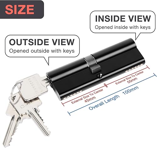 DIDA® 100 mm Thumb Turn Euro Cylinder Lock 55 T/45 UPVC Barrel Lock with 3 Keys Anti-Pick Anti-Bump Anti-Drill Door Barrel Lock with Key Euro Single Cylinder Lock Barrels High Security BS EN 1303:2005 - Honorern