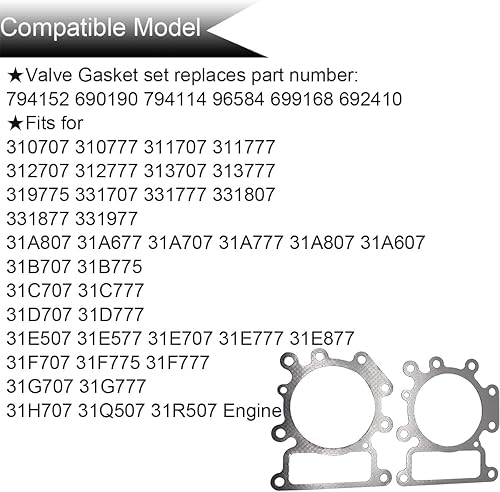 ZAMDOE Guarnizione valvola per Briggs Stratton 794152 690190 794114 796584 699168 692410 310707 310777 311707 31A807 31E877 31Q507 31R507 Motore, Guarnizione Testa, Guarnizione Coperchio bilancieri - Honorern