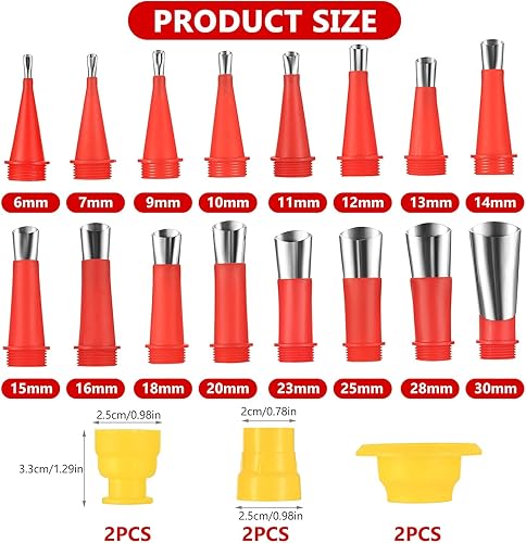 Set di 22 ugelli in acciaio inox, ugelli in silicone, punte per cartucce, finisher per guarnizioni, un set di ugelli in acciaio inox monoblocco, silicone per sigillare ugelli, ugello in gomma - Honorern