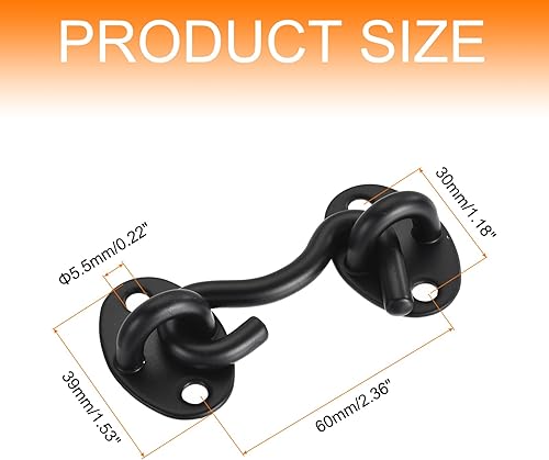 Serratura Gancio Occhiello 2' Porte Stalla Acciaio Inossidabile, Chiusura Porte Scorrevoli, Camera Letto, Bagno, Colore Nero - Honorern