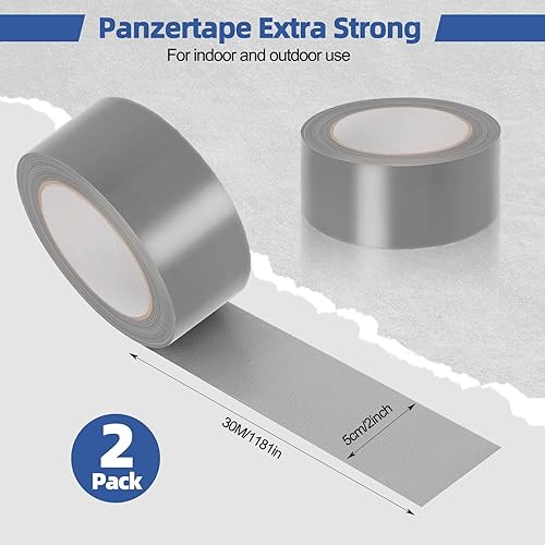 2 rotoli di nastro armato extra forte, impermeabile, universale, nastro adesivo forte, per interni ed esterni, nastro di riparazione rinforzato in tessuto, colore argento, 5 cm x 30 m - Honorern