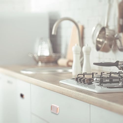 Set di 6 pomelli quadrati in pietra. 40 mm | Bellissime maniglie in nero ardesia con dettagli in metallo dorato | Adatte per armadi, credenze, cassetti, porte... Eleganti maniglie multiuso. - Honorern