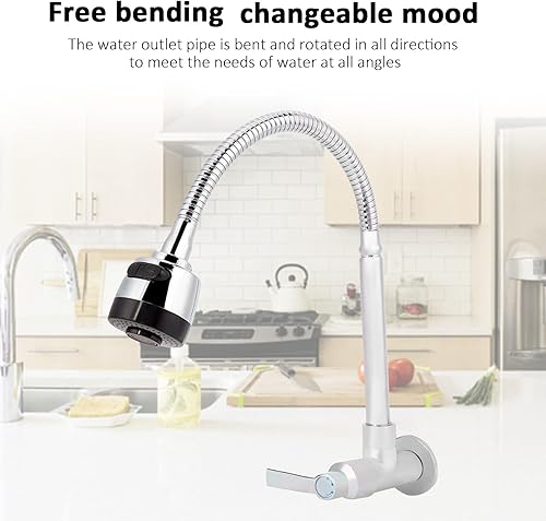 Rubinetto lavello cucina, G1/2inch Cucina per uso domestico Rubinetto, montaggio a parete girevole a 360 ° con acqua fredda per uso domestico, Acciaio Inox Rubinetto per Lavello con maniglia singola - Honorern