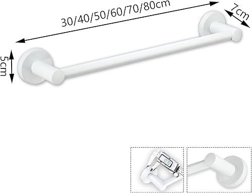 Portasciugamani da Bagno, Porta Asciugamani da Parete in Acciaio Inossidabile, 30 cm 40 cm 50 cm 60 cm 70 cm 80 cm Opzionale, Bianco (Size : 30cm) - Honorern