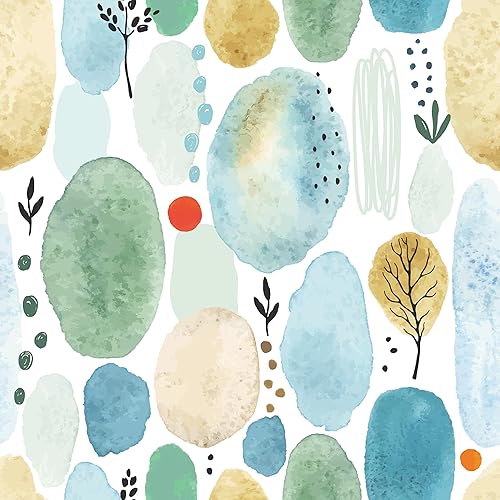 Yullpaper Carta Da Parati Adesiva Muro Floreale Moderna Pellicola Adesiva Per Mobili Carta Da Parati Verde e Blu Per Soggiorno Bambini Motivo Floreale e Foglie Rivestimento Mobili Adesivo 44,5 x 300cm - Honorern