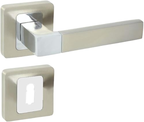 domino Maniglia per porta BB-Buntbart Set rosetta quadrata Maniglia per porta della stanza, porta dell'ufficio, della cantina e della porta interna, in alluminio cromato/nichel ERIS QR M6/M9 - Honorern