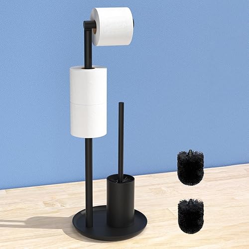 Susswiff Piantana Portarotolo e Scopino - Porta Carta Igienica Nero, Acciaio Inox con Spazzolino WC, Porta Rotoli Bagno, in Piedi - Honorern
