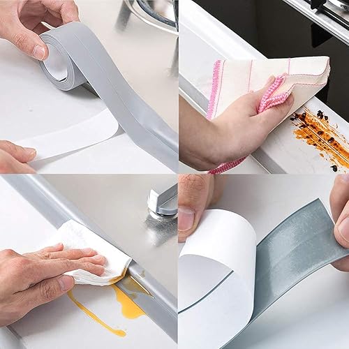 Zhongtou 2 Pezzi Nastro Sigillante Impermeabile Autoadesiva Nastro Profili in PVC Antimuffa Nastro Adesivi Nastro Sigillante per Bagno Cucina Mobili Angolo Parete Grigio - Honorern