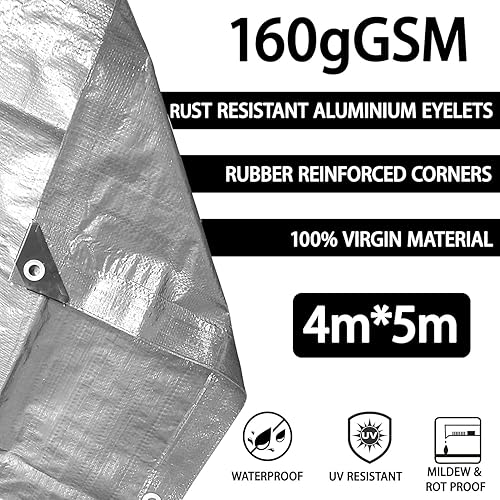Telone impermeabile, tessuto 160 g/m², impermeabile, 4 m x 5 m, telo impermeabile con occhielli, telo protettivo, telo impermeabile per edilizia, telo industriale impermeabile e antistrappo per - Honorern