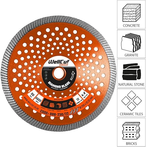 Dischi da taglio diamantati per smerigliatrice angolare da 230 mm con foro da 22,23 mm, taglio rapido e pulito su cemento, cemento armato, marmo e granito, pietra arenaria, mattonelle di mattoni o - Honorern