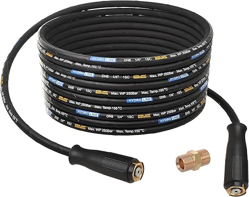 Tubo Flessibile per Idropulitrice + Tubo in Gomma con Treccia in Acciaio - Compatibile con Kärcher Wap Alto Kränzle e Altri W Filetto Maschio M22-250bar Dado di Raccordo M22 Doppio 25 m - Honorern