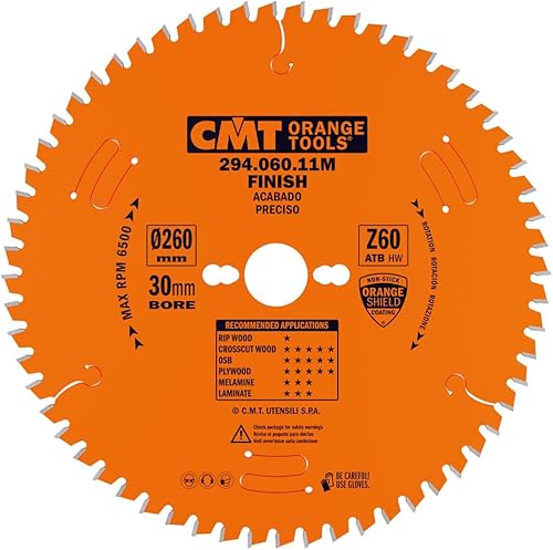 CMT Orange Tools 294.060.11M LAMA CIRCOLARE UNIVERSALE HW 260x2.5/1.8x30 Z60 ATB -5° NEG, nero - Honorern