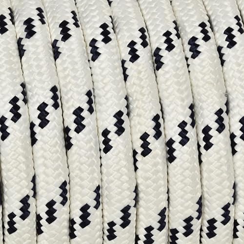 006006060 Treccia mare multiuso giardino e fai da te, stabilizzato ai raggi U.V. resistente a intemperie e agenti atmosferici, 14 mm, 50 mt, colore bianco con spia blu - Honorern