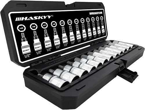 HASKYY Set di chiavi a bussola esagonali, 5-22 mm, 1/2', 12 pezzi, esagonali, in pratica scatola di plastica - Honorern