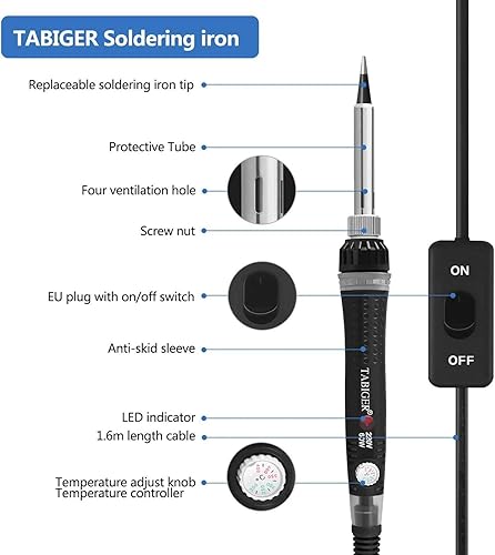 Set saldatore 14 in 1 con temperatura regolabile 200 – 450 °C, interruttore on/off, 60 W/220 V, set di saldatura con 5 punte di saldatura, pompa dissaldante, stagno di saldatura, pinzetta, stazione di - Honorern