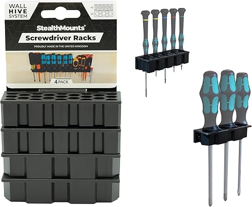 StealthMounts Wall Hive System - Scaffale per cacciaviti, per riporre utensili manuali, confezione da 4 - Honorern