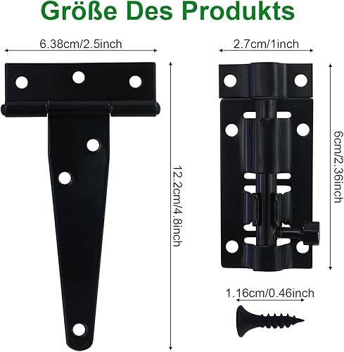 4 cerniere a T, Heavy Duty a forma di T, cerniere per porta a T con 2 maniglie e viti abbinate, cerniere a T in metallo per porte, finestre, recinzioni (nero) - Honorern