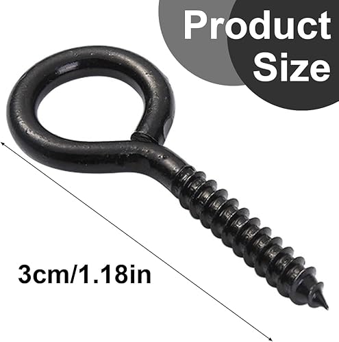 30 Pezzi Nero Occhielli a Vite per Legno, Ganci a Vite, Ganci a Vite per Legno, Viti a Occhiello, Viti a Gancio e a Occhiello, per Amache Sedie Sospese Cesti Sospesi, 30mm - Honorern