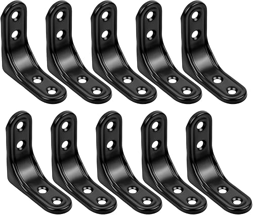 10 Pezzi Staffe Angolari, 50mm x 50mm Staffe Supporti Angolari in Acciaio Inox, 90 Gradi Staffe Angolo Retto, Squadrette Angolar a Forma di L per Mensola di Legno Finestre, Mobili, Armadio, Nero - Honorern