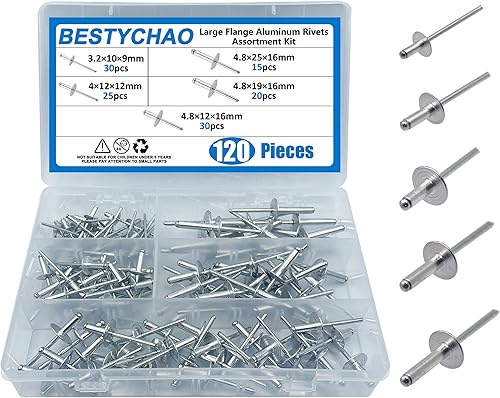 Rivetti pop, 120 pezzi, 5 misure, con flangia grande, in alluminio, kit assortito (nero) - Honorern