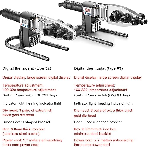 Saldatrice per Fusione di Tubi, saldatrice PPR con Display Digitale (100-320 ℃), per saldare Tubi in PPR/PE/PP da 20-32 MM, con Forbici, Filo antiscottatura da 2,7 m - Honorern