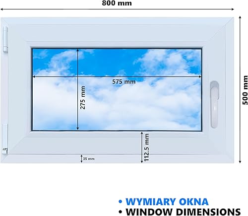 Finestra in PVC antracite-bianco 800x500 mm, DIN destra, ribaltabile e apribile, doppia vetratura, a risparmio energetico – Finestra con certificato CE per cantina e abitazione - Honorern
