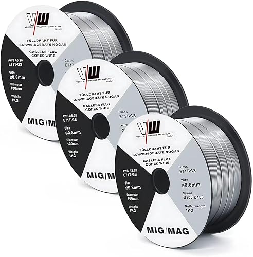 VECTOR Filo Animato No Gas 0.8mm 3KG Filo Saldatrice E71T-GS Bobina Filo Animato per Saldatura Universale D100 MIG MAG per Saldatrice, 3 Pezzi, 1KG per Rotolo - Honorern
