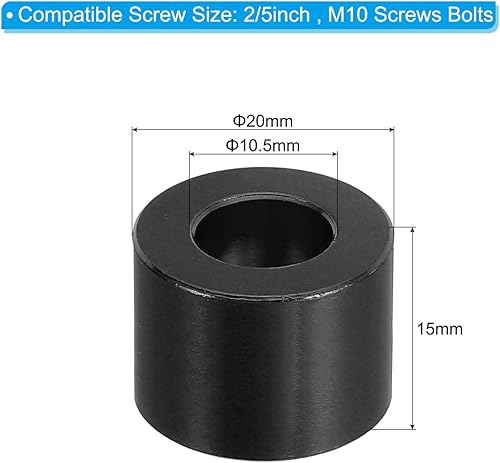 PATIKIL Distanziale Alluminio M10 4pz Distanziali Metallici Alluminio 10,5 Mm ID x 20 Mm OD x 15 Mm L Distanziatore Alluminio a Vite Rotondo per Viti 2/5' o M10 Nero - Honorern