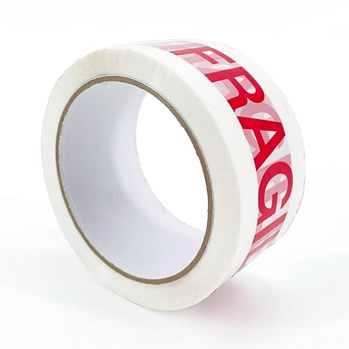 TEKHOME Nastro Adesivo FRAGILE Bianco + Scritta Fragile in rosso 5cmx 66 metri 6pz - Honorern
