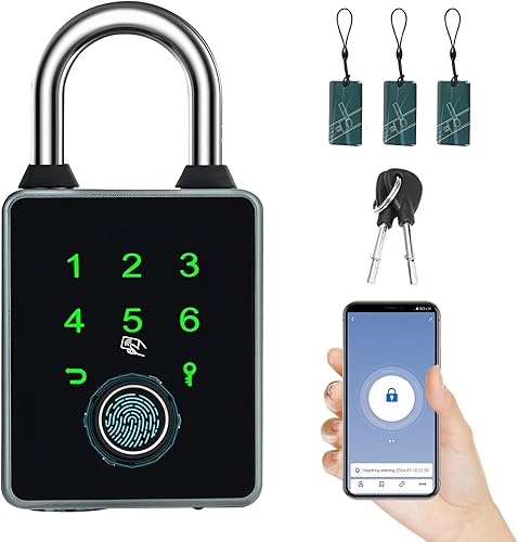 Lucchetto intelligente con 5 modi per sbloccare, lucchetto impermeabile con impronte digitali con chiavi e schede IC, compatibile con app Tuya, lucchetto a combinazione Bluetooth per recinzione, - Honorern