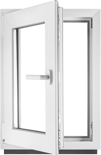 ‎BauPLAZA - Finestra Serramenti in PVC - BIANCO - Vetro camera - LxA 50 x 100 cm Lato maniglsa: Sinistra LxA 500 x 1000 mm - Funzione Girevole - Ottima scelta - Honorern