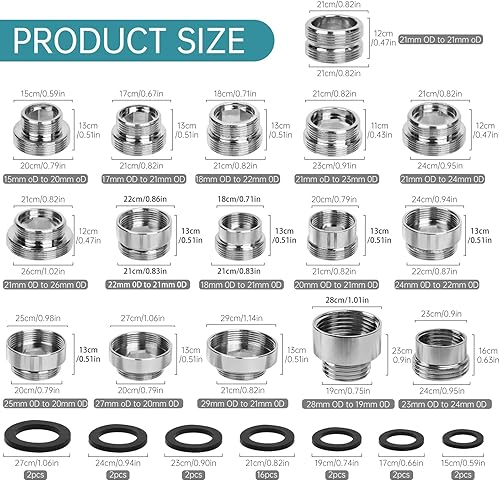 16 Pezzi Adattatore Rubinetto Kit, Rubinetti da Cucina Connettore Adattatore Filettato Maschio per Filtro Dell'acqua, Rame Aeratore Rubinetto con Guarnizione per Collegamento Tubo da Giardino, Lavello - Honorern