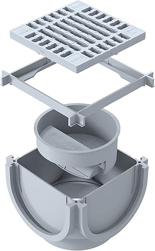 Kit Pozzetto per Raccordo Canali di Drenaggio per Le Acque Pluviali con Sifone Anti-Odore Griglia in Plastica Grigio H70 - Honorern