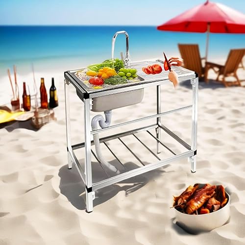 Lavello In Acciaio Inox Autoportante Esterno A Libera Installazione Cucina Commerciale Lavello Con Rubinetto E Ripiani Di Stoccaggio Con Banco Da Lavoro Per Ristorante Garage Lavanderia - Honorern