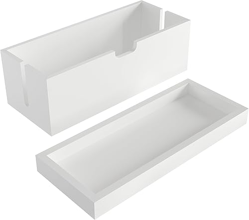 Scatola per cavi e scatola portaoggetti con coperchio in legno di bambù bianco, scatola organizer per la gestione dei cavi (priva di plastica e robusta con spazio per riporre oggetti) KD Essentials - Honorern