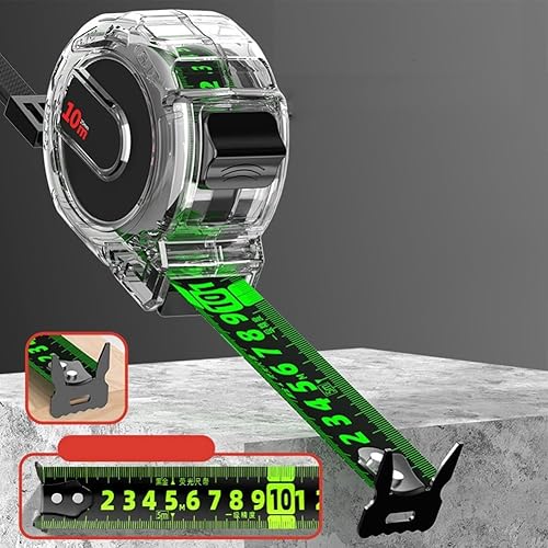 Metro a nastro in acciaio inox fluorescente, 10 x 25 m, metro a nastro retrattile, impermeabile, per costruzione, casa, progetti fai da te - Honorern