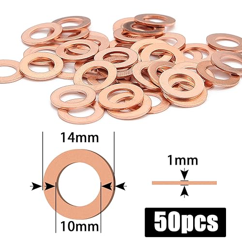 50 anelli di tenuta in rame, rondelle M10 x 14 x 1 set di guarnizioni in rame, dischi piatti, viti di scarico dell'olio, guarnizioni per viti, automobili, navi e generatori di macchine - Honorern