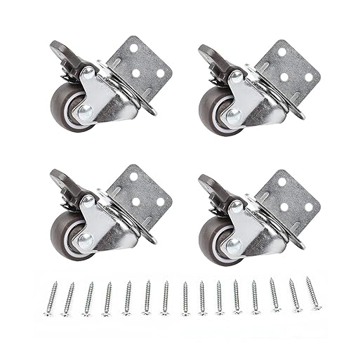 4 ruote girevoli per mobili, con freno, ruote in gomma silenziose, piastra di montaggio a L, adatta per mobili, supporto per fiori, presepi, scaffali, utensili fai da te (forma a L) - Honorern