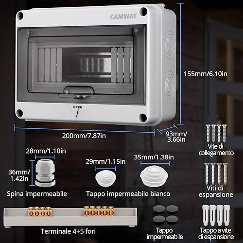 CAMWAY 24 Moduli Scatola Elettrica Esterno,Quadro Elettrico Esterno con Terminale IP65 Impermeabile per Giardino - Honorern