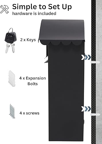 Assorted Collections Cassetta delle lettere da parete, con serratura con 2 chiavi, in acciaio zincato resistente alle intemperie, facile da installare, 36 x 13 x 37 cm (bianco) - Honorern