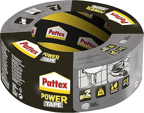 Pattex Power Tape, Nastro Telato Americano, Nastro Isolante Extra Forte per Carichi Pesanti, Per Tutti i Materiali, Impermeabile, Universale, Per Riparazioni, Fissaggio, Imballaggio, Grigio, 50m - Honorern