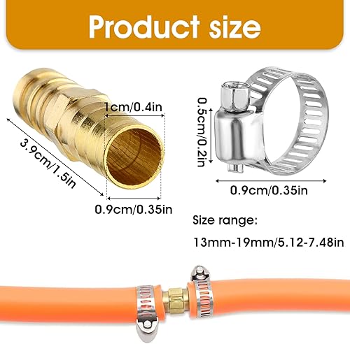 Kit di riparazione per tubi flessibili da 0,95 cm, connettori in ottone per tubi dell'aria con morsetti in acciaio inox per acqua/carburante/aria - Honorern