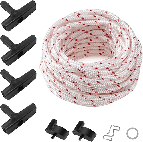 Corda di Avviamento, Corda di Avviamento per Tosaerba da 10mx4mm, Cavo di Avviamento in Nylon, con 4 Maniglia Universale per Avviamento a Strappo, per Tagliabordi Motoseghe da Giardino Tiller - Honorern